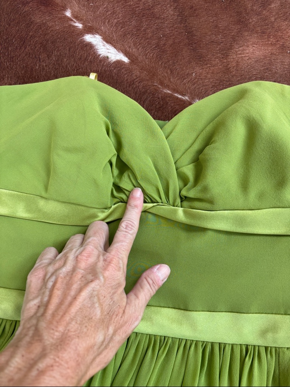 Kay Unger silk Strapless Olive-Green Midi Dress size 4 - Picture 12 of 12